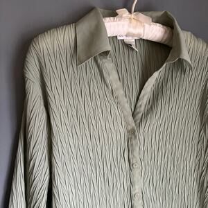 LE GRANGE Women's Large Soft Green Sage Pleated Blouse VIntage Retro Y2K Boho